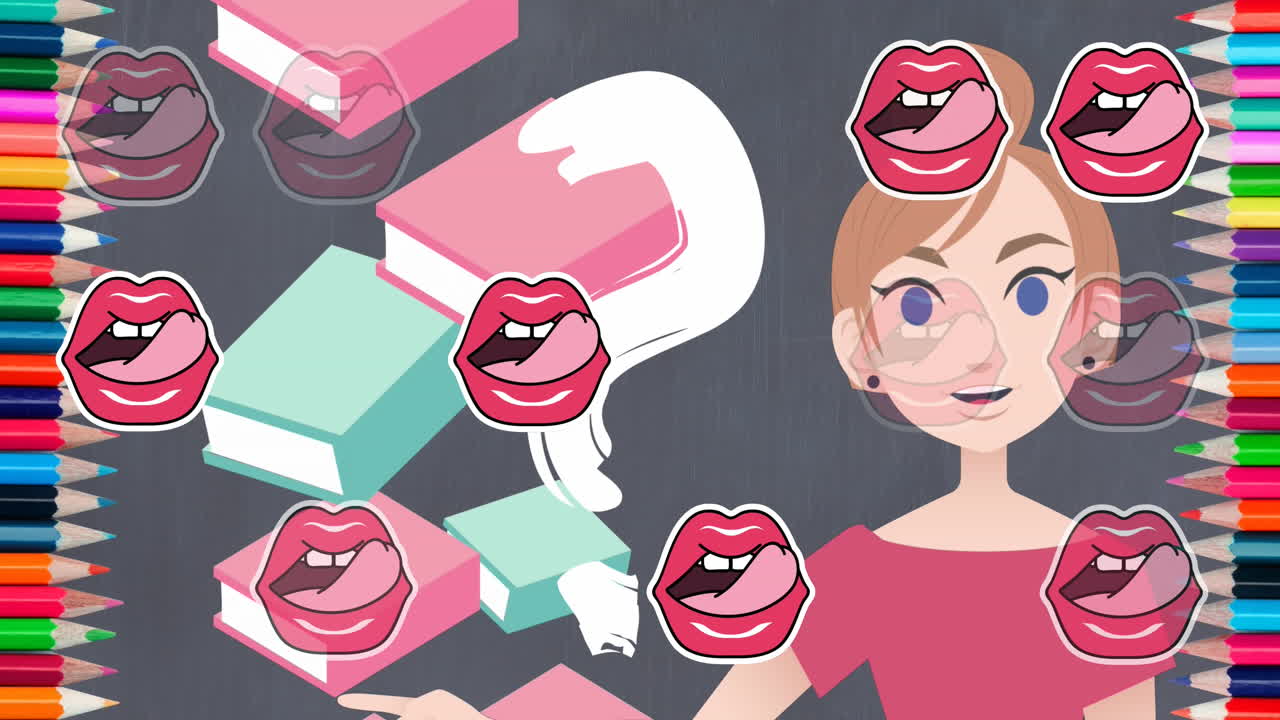 Animation of question mark over teacher and books icons