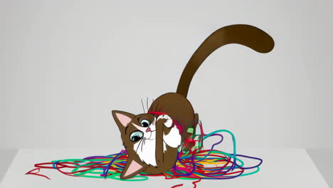 cute cartoon cat playing with colorful yarn