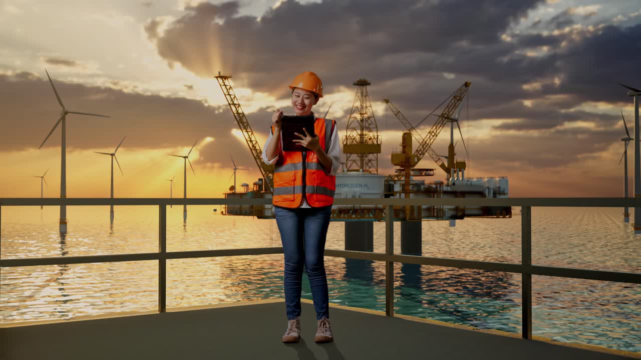 ingeniera en una plataforma de plataformas petrolíferas o de parques eólicos