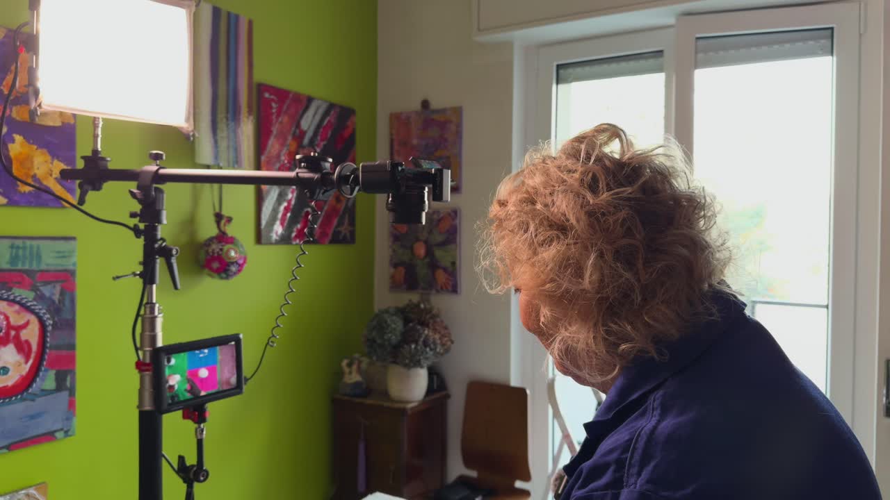 Cooking video camera setup, camera mounted on top down view, filming hands