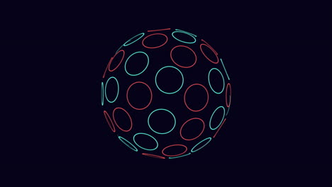 esfera 3d colorida con puntos verdes y púrpuras en fondo negro