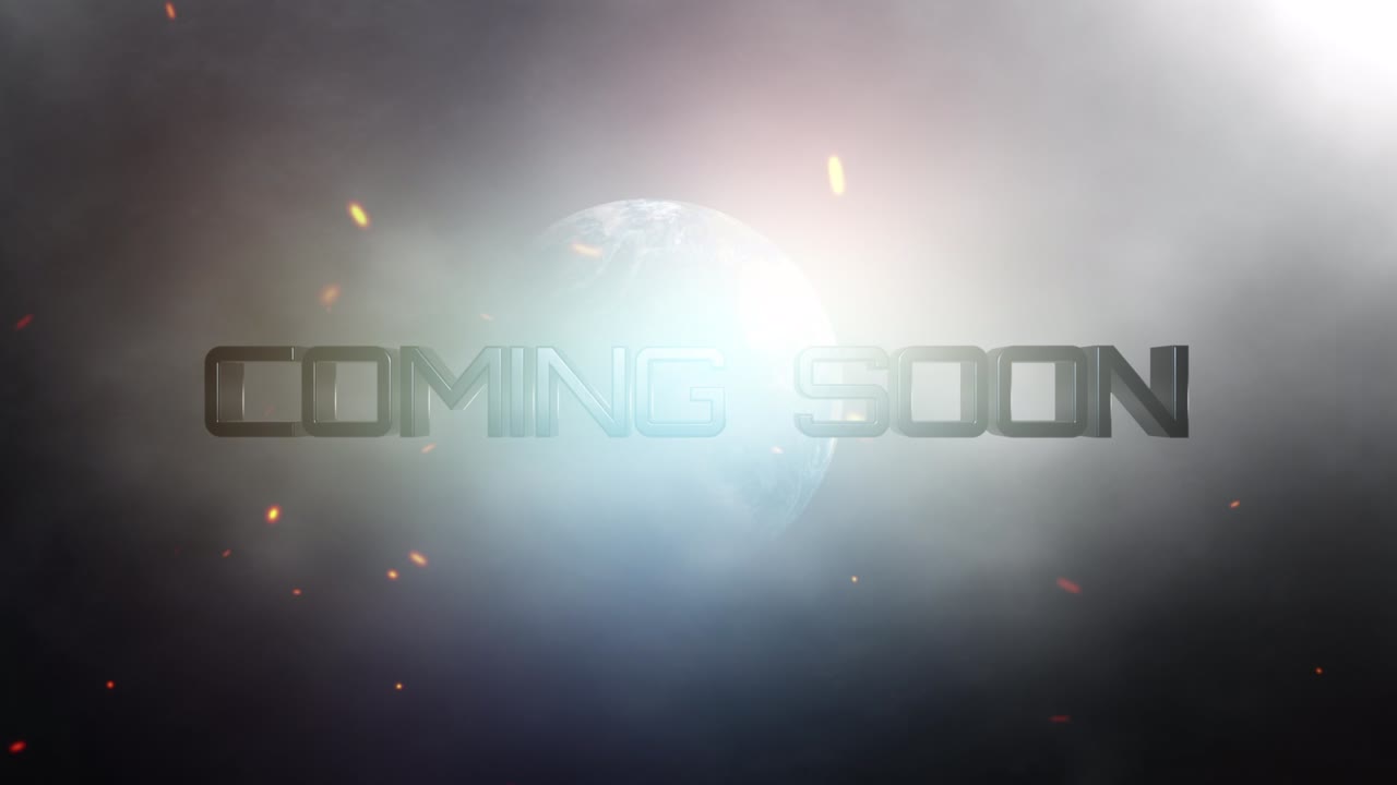 Coming Soon word Cinematic Greeting Title Background Concept. 4K 3D seamless loop Coming Soon chrome text with  world with flare light shine animation.