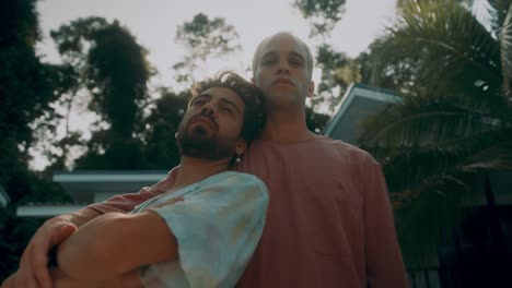two men relaxing outdoors