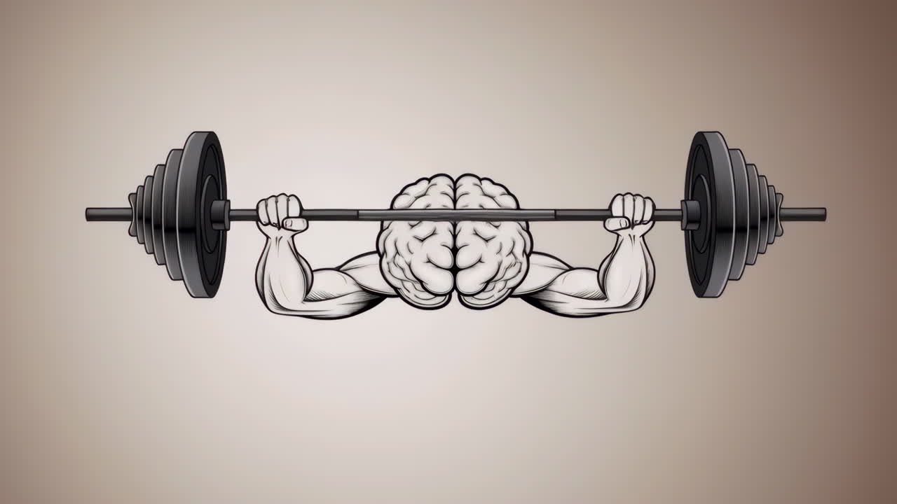 Brain Lifting Weights - Metaphor for Mental Strength