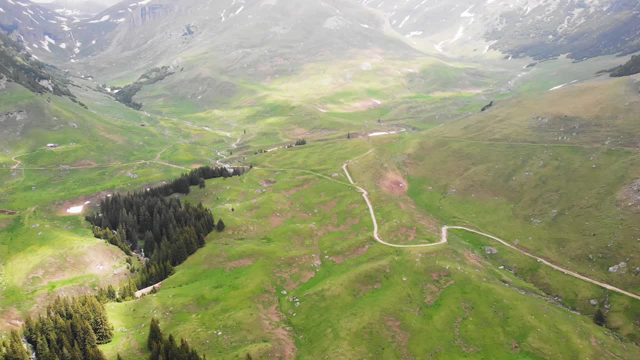 Aerial drone shot of the forest in Bucegi Mountains, Romania