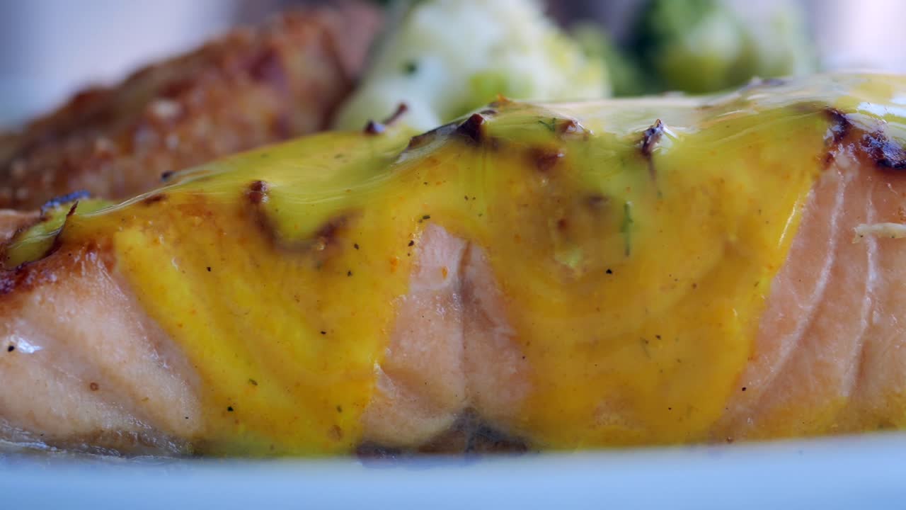 Grilled Salmon with Yellow Sauce and Vegetables