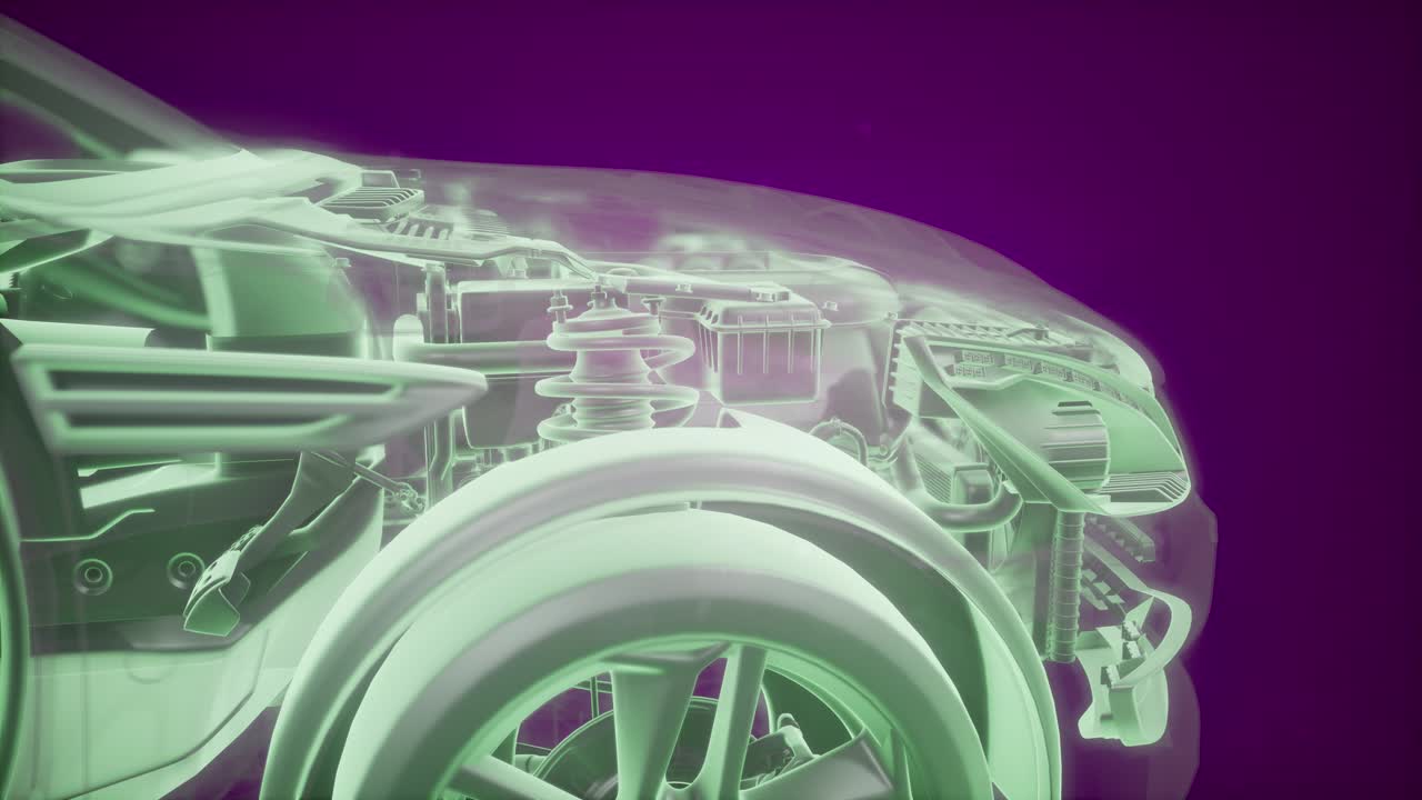animación holográfica de un modelo de coche 3d con motor