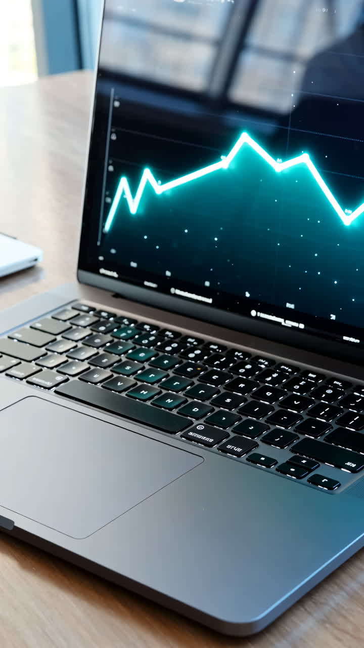 Laptop displaying a financial graph