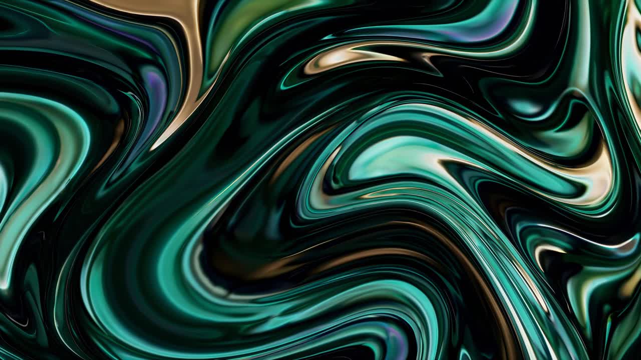 Motivi astratti e vorticosi in verde e nero, visti da un angolo dall'alto, evocano una dinamicità fluida.
