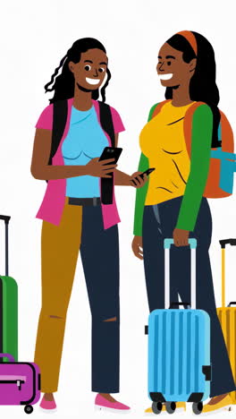 two women with luggage ready for travel
