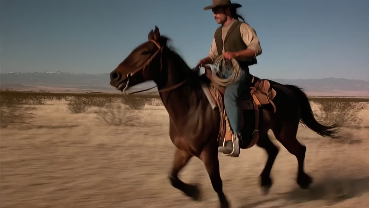 Cowboy Riding a Horse in the Desert