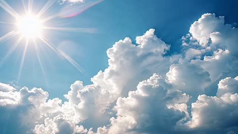 beautiful blue sky with fluffy clouds and sunshine