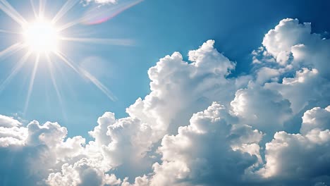 hermoso cielo azul con nubes esponjosas y sol