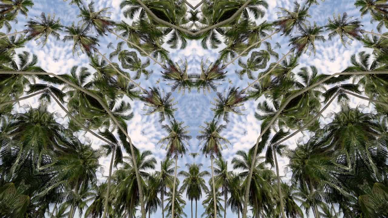 vista triangular del árbol de coco en el triángulo 4k vista