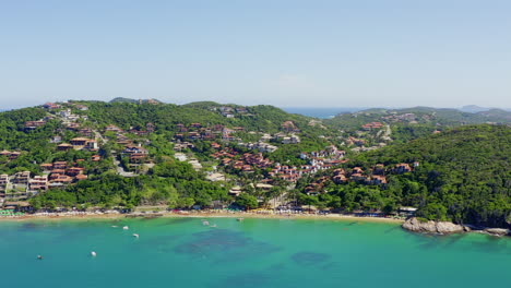 arial shot over buzios bay in brazil