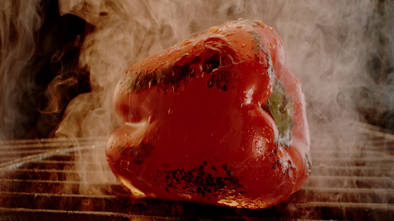 불타는 구운 은 고추 그릴