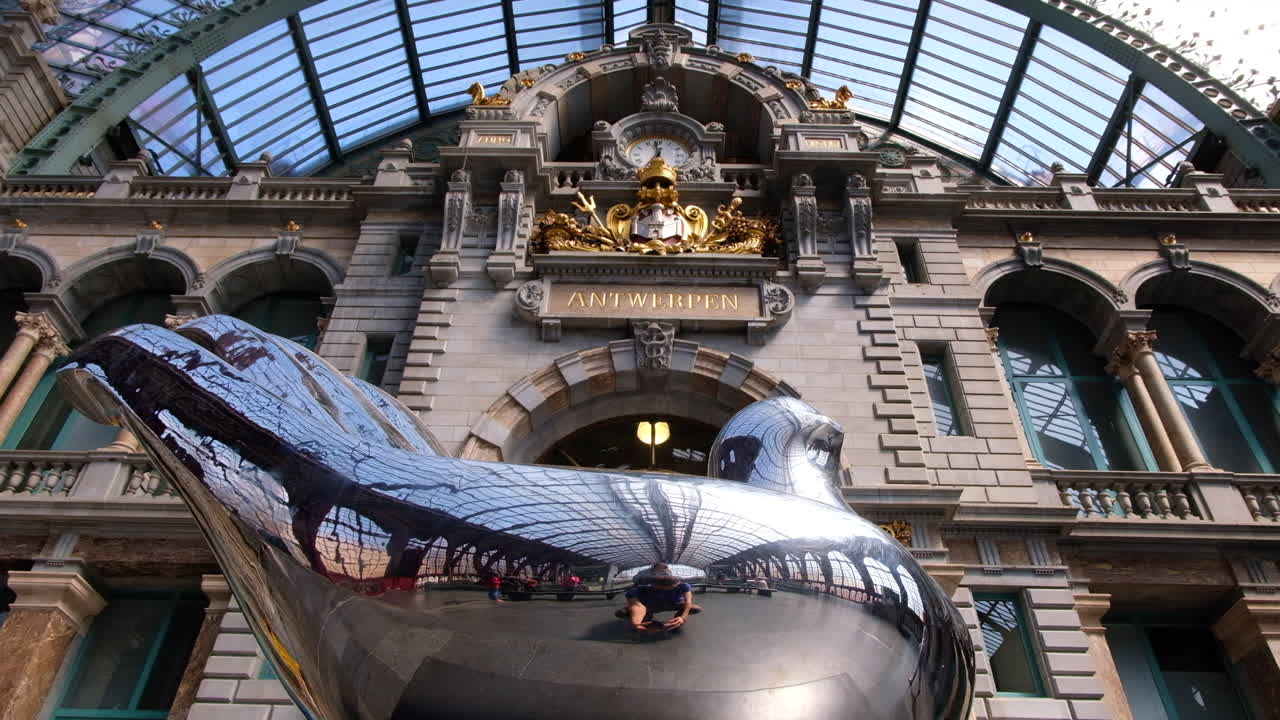 Antwerp, Belgium - December 2, 2022: Bird sculpture in the Antwerp Central Train Station