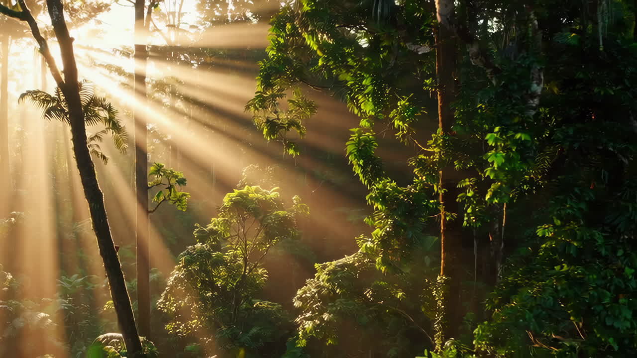 Sunlight Piercing Through the Tropical Rainforest Canopy
