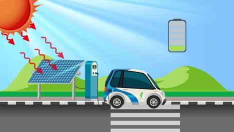 solar-powered electric car charging at station