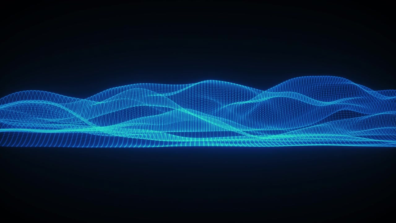 Abstract waving mesh of digital technology background, data center, cloud computing, blockchain, data server, motion of digital data flow 3d render particle.