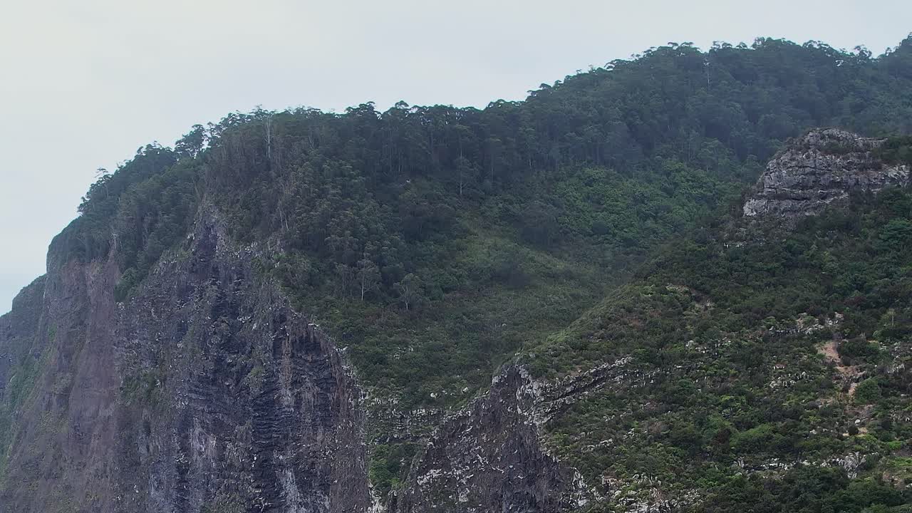 Scenic aerial view of Madeira mountains in Portugal captured by drone