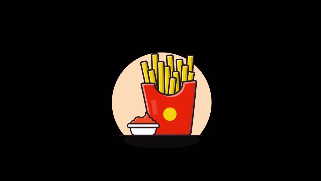 Animated Cartoon Illustration of French Fries and Ketchup