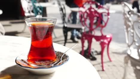 close-up of turkish tea served in a glass