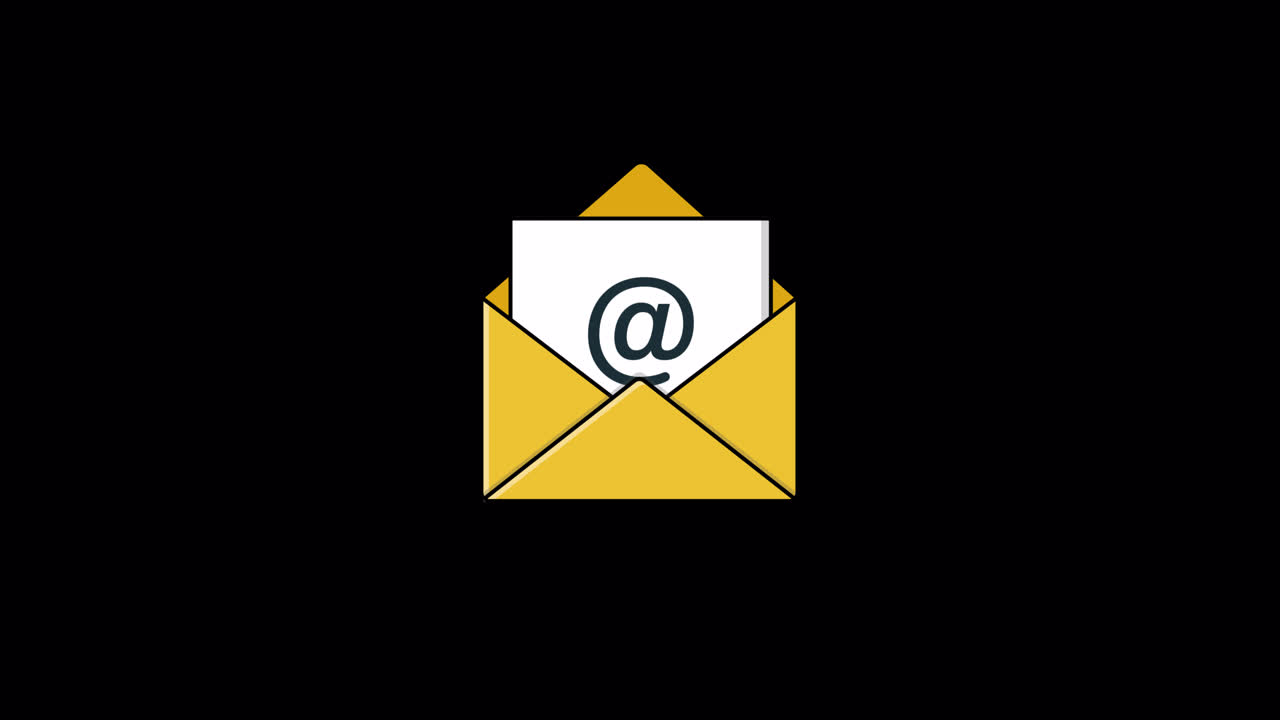 Animeret e-mailkuvert med et snabel-a, der vises