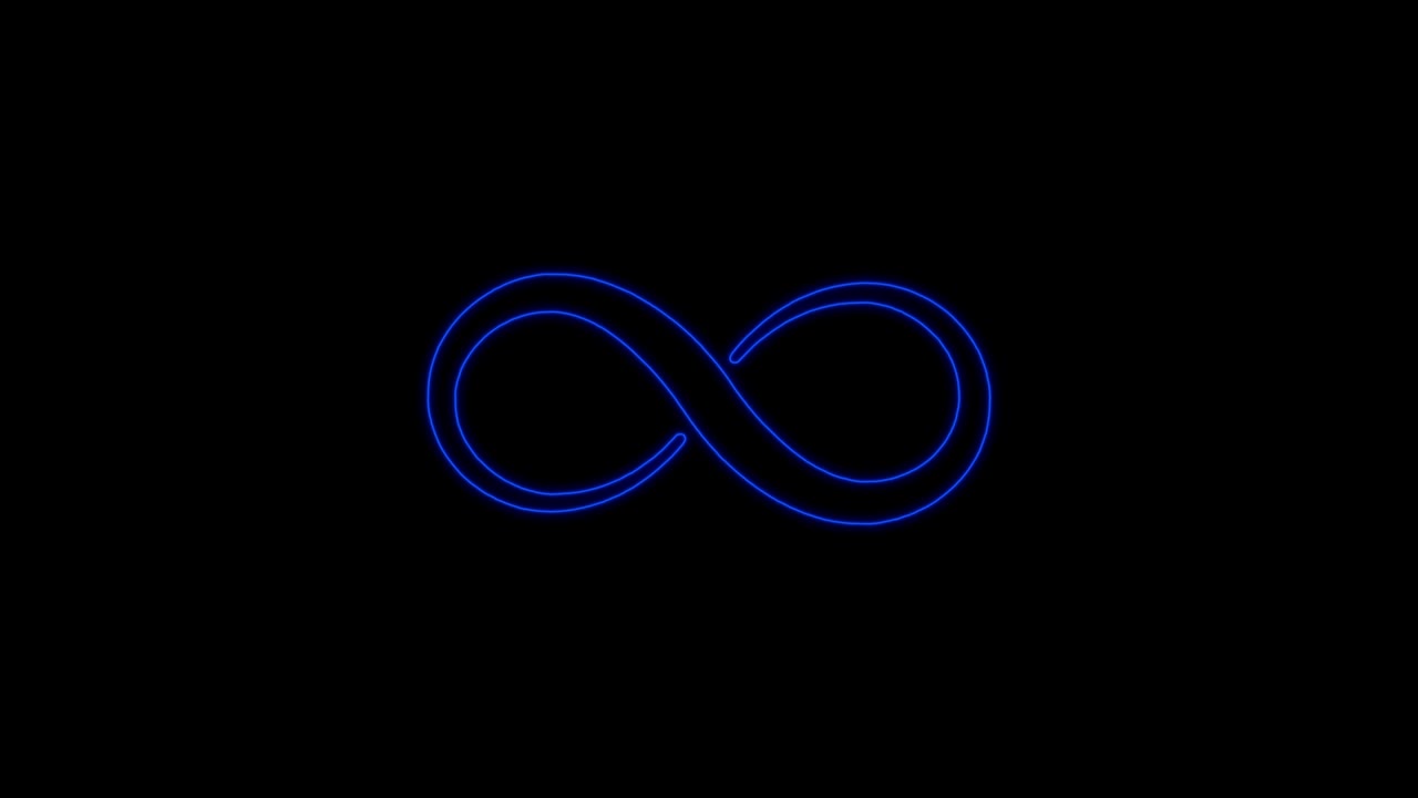 símbolo animado del infinito con un resplandor de neón. infinito resplandeciente de neón abstracto. sobre un fondo negro.