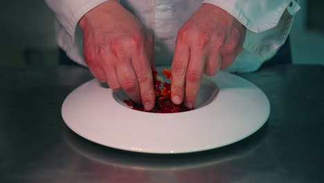 cook prepares pericana, a typical dish from alicante, spain, mediterranean