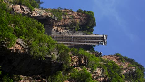 bailong elevator structure in the cliff of a sandstone pillar, zhangjiajie. vertical