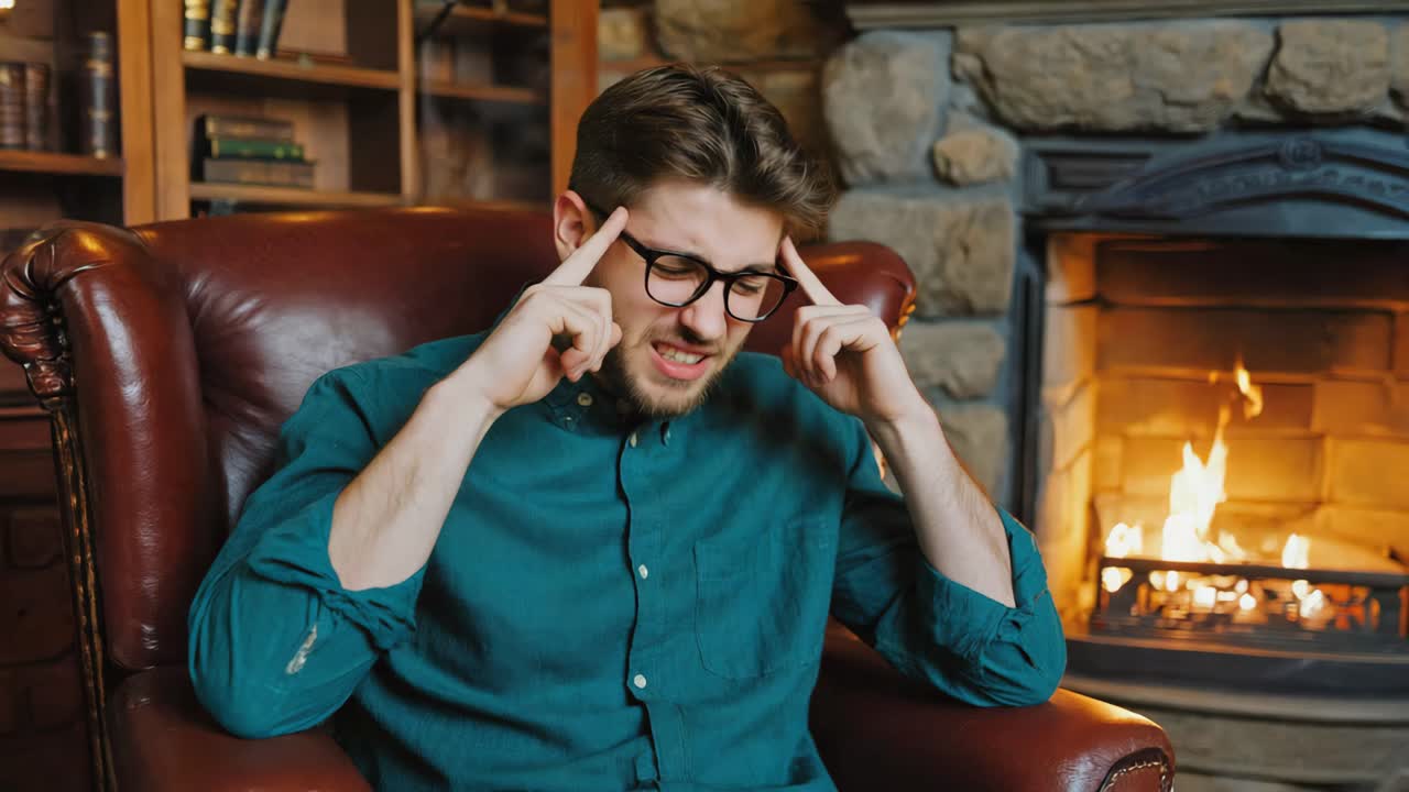 Man Thinking by Fireplace