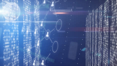 animazione di icone digitali e elaborazione dei dati.
