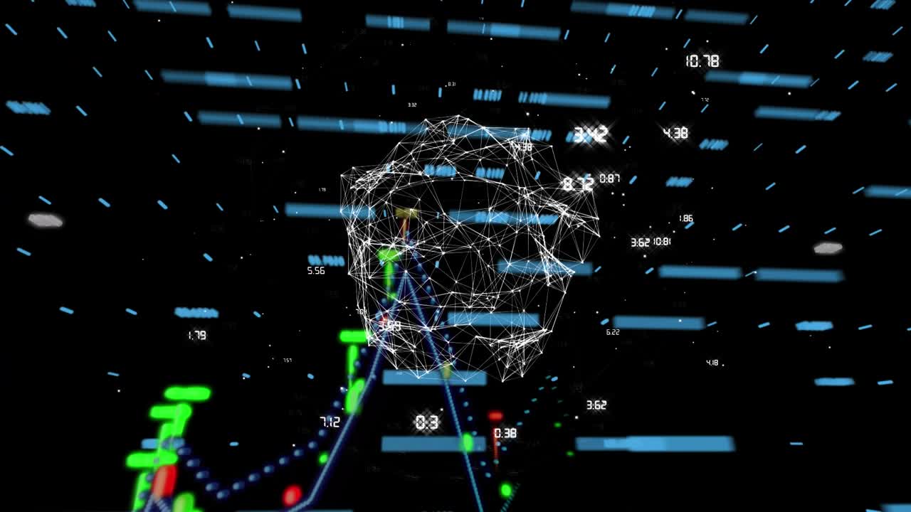 Animation of global network, graphs and processing data on black background