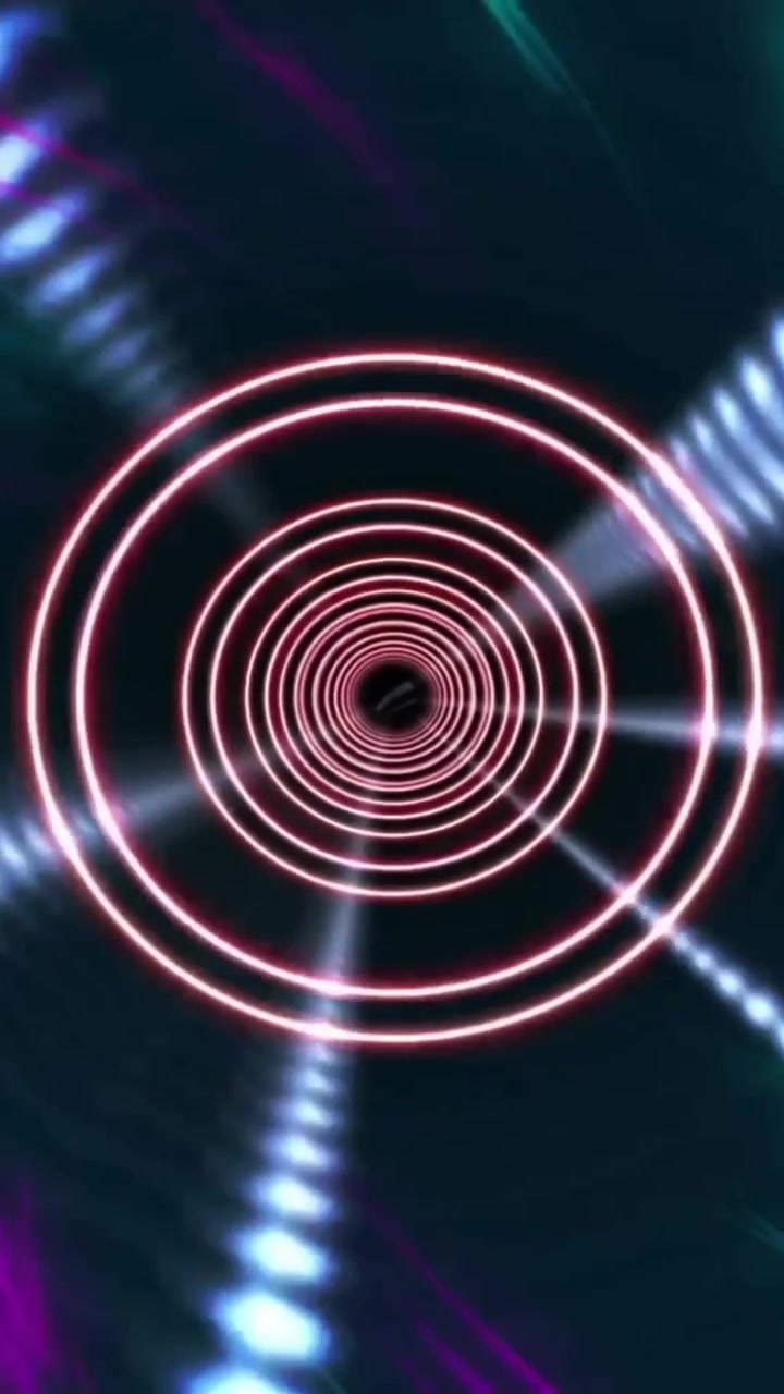 Animazione di un tunnel neon colorato su sfondo nero