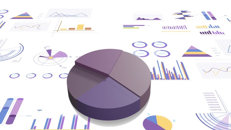 Animation of financial data processing with graphs on white background