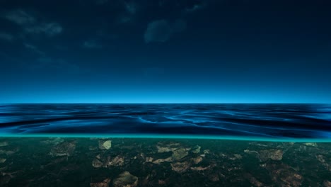 vista submarina con el horizonte y la superficie del agua divididos por la línea de flotación