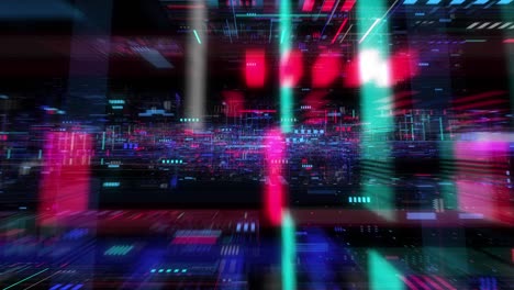 vuelo sin problemas a través de circuitos abstractos con fondo de cuadrícula digital