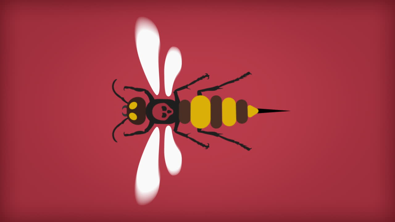 avispón asesino peligroso volando sobre fondo rojo, animación, bucle de vídeo vertical