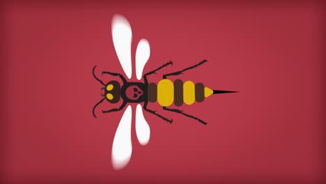 Dangerous-Murder-Hornet-Flying-on-Red-Background,-Animation,-Vertical-Video-Loop