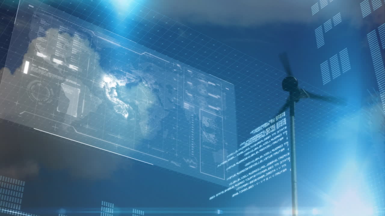 Animation of data processing over wind turbine