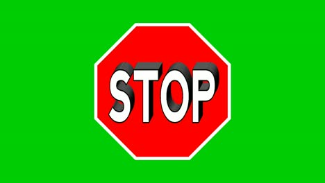 stop text animation motion graphics sign symbol on red background on green screen