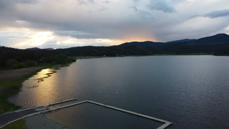 sunset view from a drone in the lake side