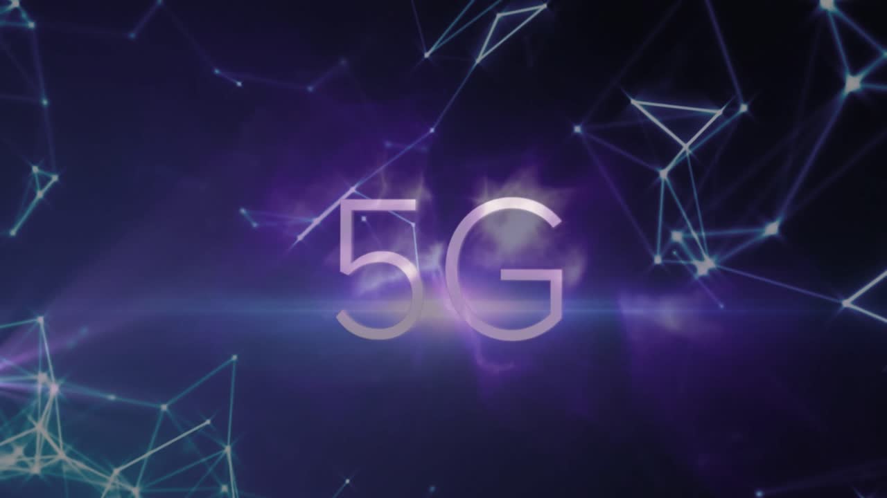 animazione di rete di connessioni su testo 5g