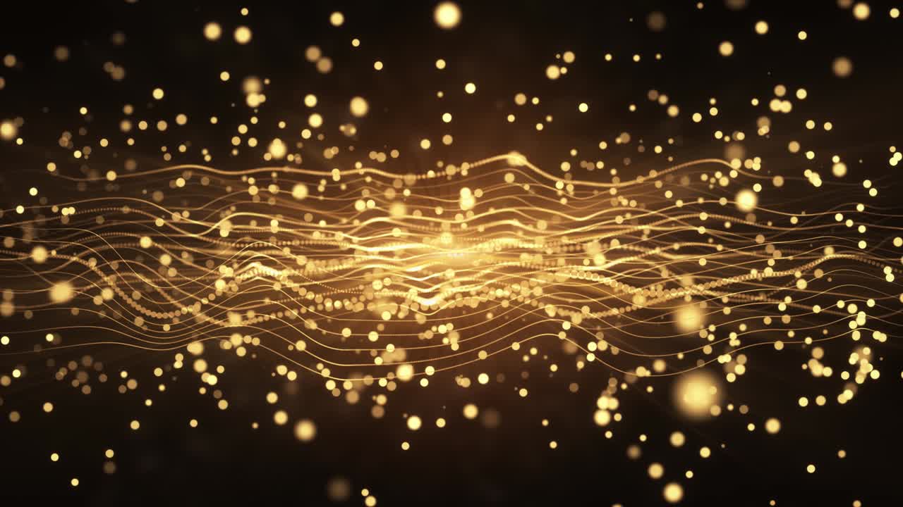 4k Looped Waves pattern Animation. Dotted lines Gold Glitter Particles Loop background.