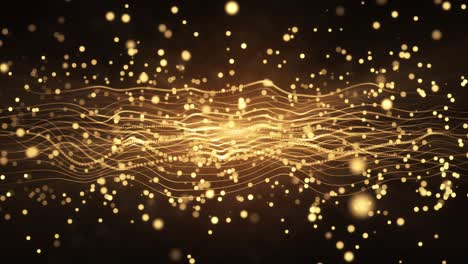 4k Looped Waves pattern Animation. Dotted lines Gold Glitter Particles Loop background.