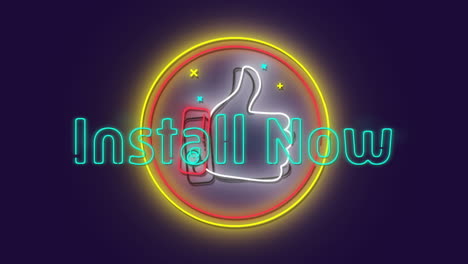 animation of install now neon text in circle on black background