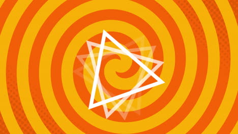 animación de triángulos blancos en movimiento sobre una espiral naranja