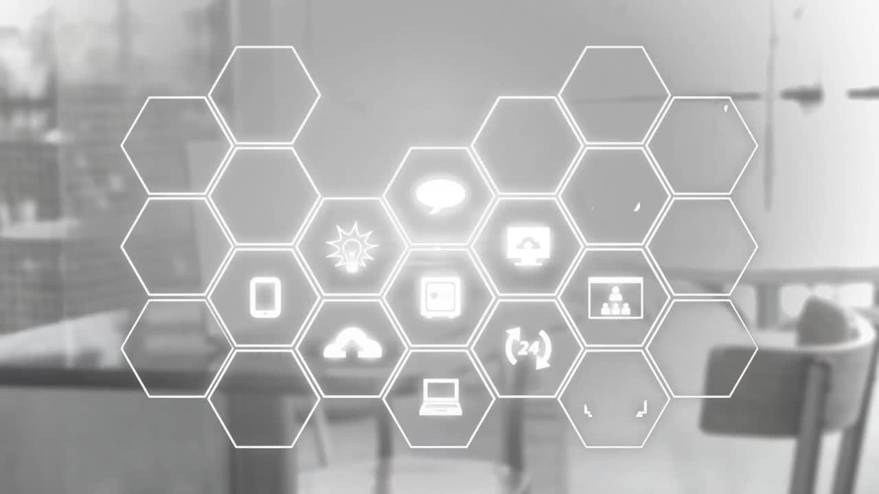 animación de iconos digitales en el portátil en el escritorio