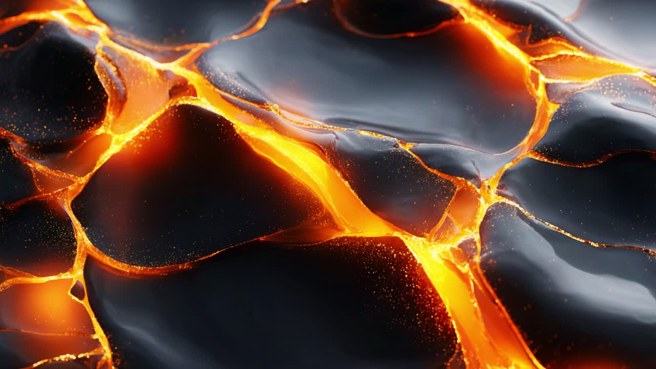 A mesmerizing close-up of molten lava flow, showcasing the intricate patterns and vibrant glow against the dark volcanic rock surface, capturing the raw power of nature's forces